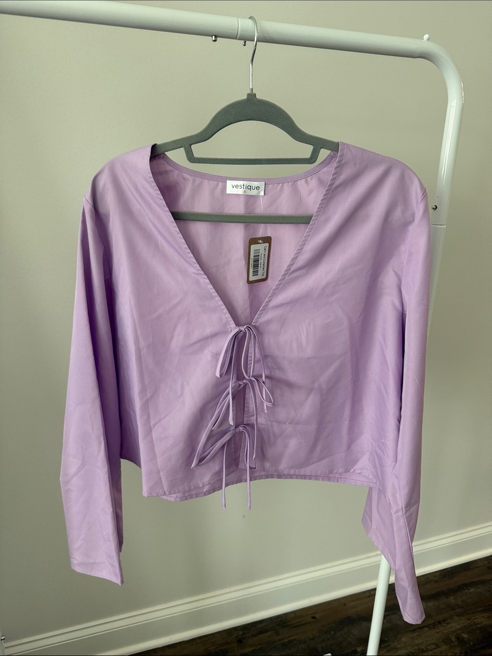 vestique Lavender Tie-Front Long Sleeve Blouse